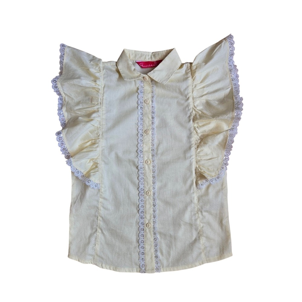 Princess Yellow Lace Ruffle Cottagecore Blouse Kids 8 Soft Girl Coquette